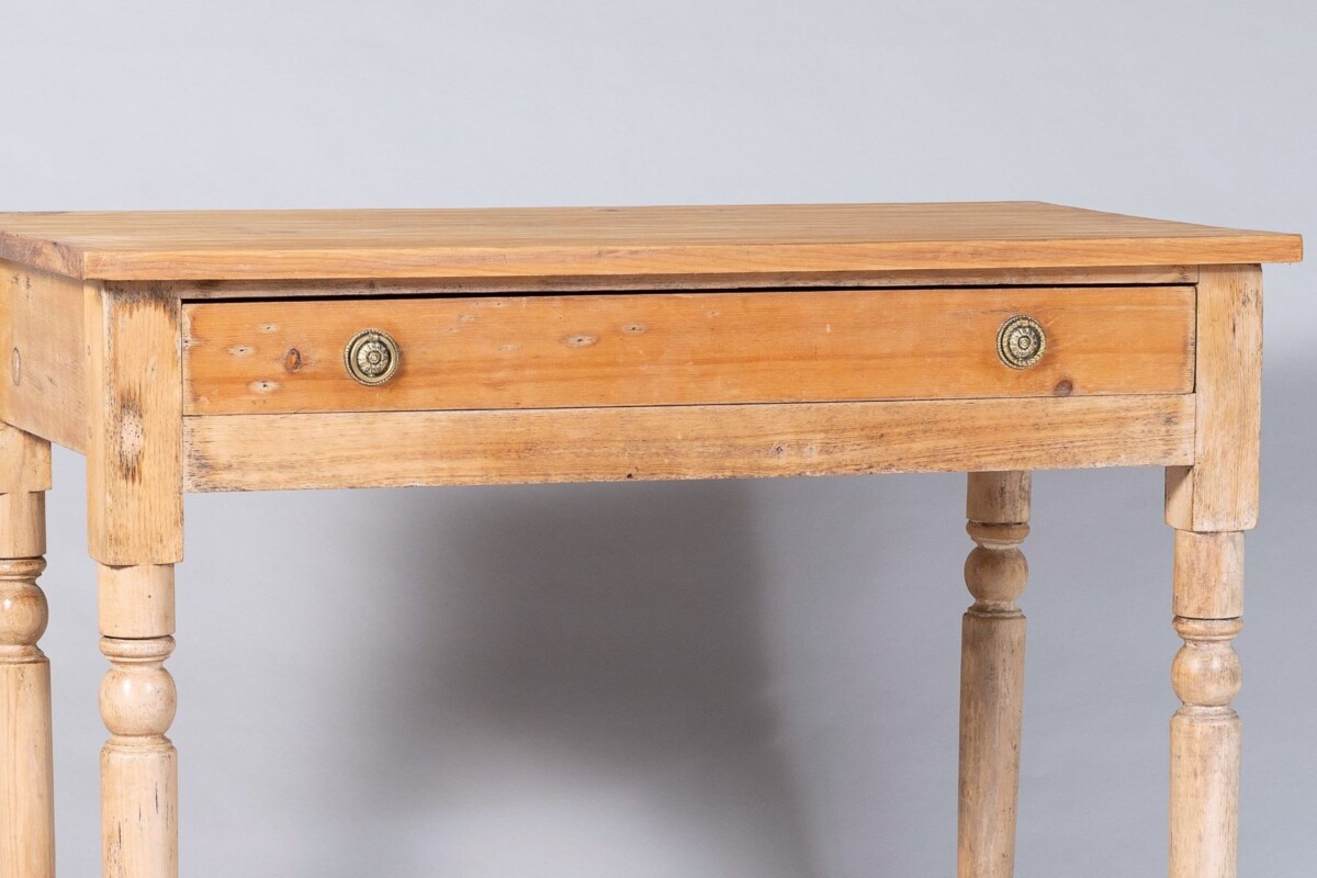 Small Victorian Scraped Bleached Pine Side Table with Frieze Drawer | Desk Console - Image 10