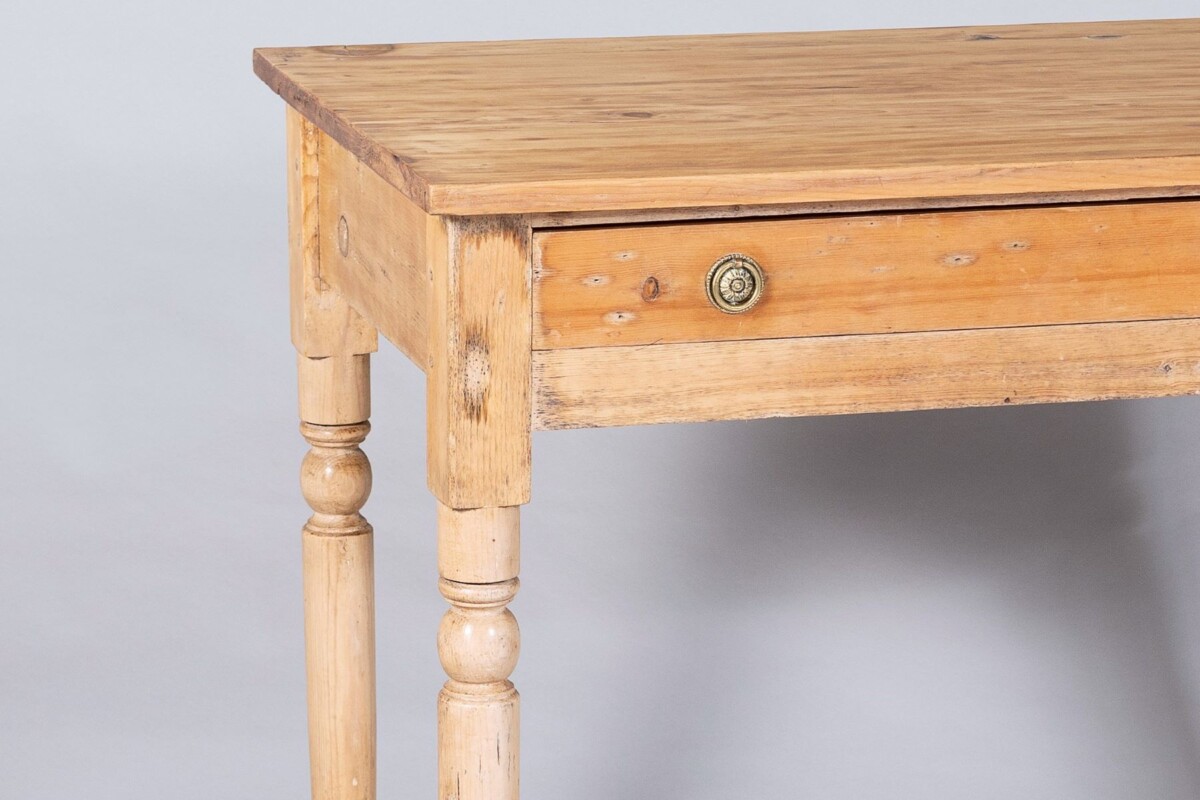 Small Victorian Scraped Bleached Pine Side Table with Frieze Drawer | Desk Console - Image 9
