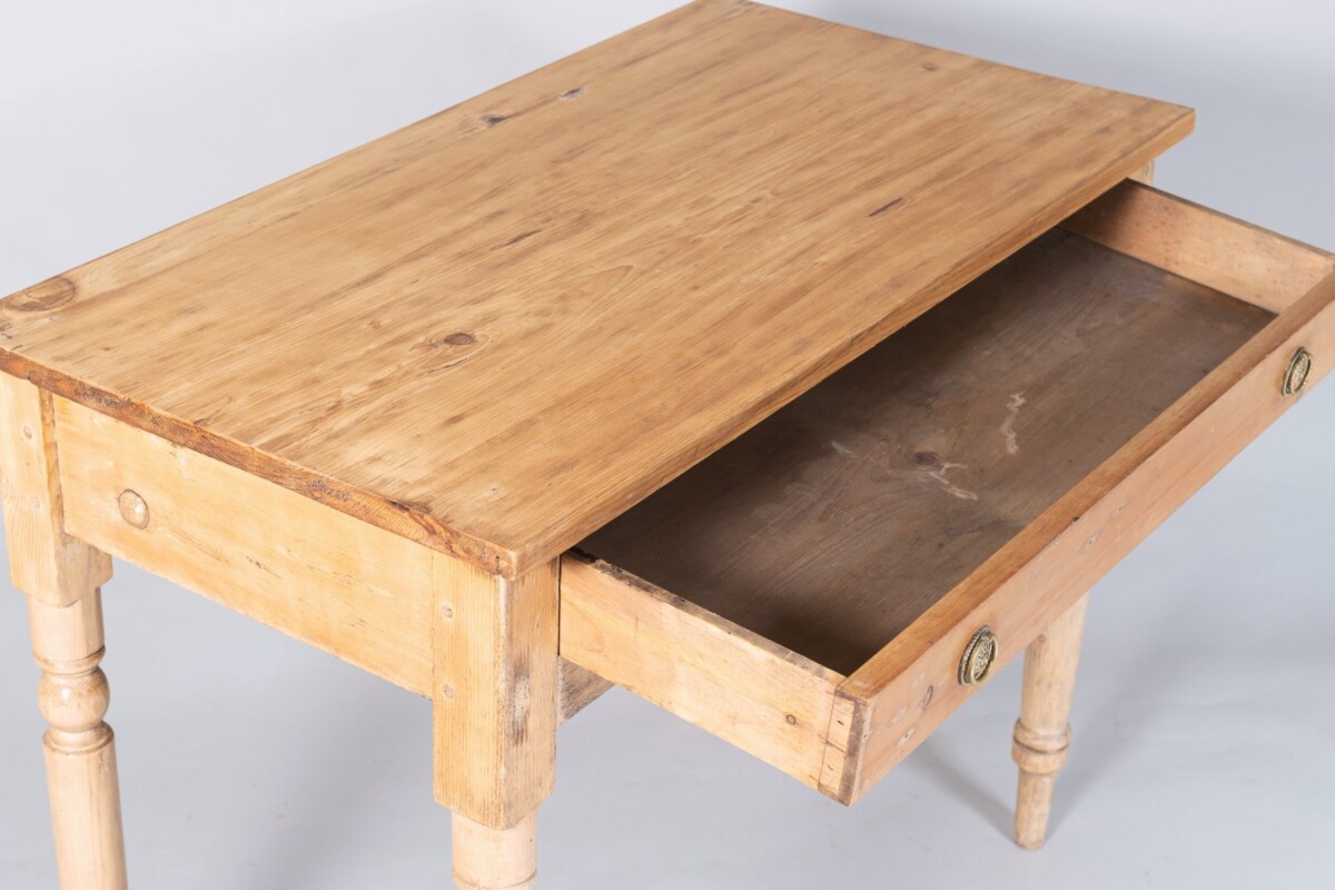 Small Victorian Scraped Bleached Pine Side Table with Frieze Drawer | Desk Console - Image 7