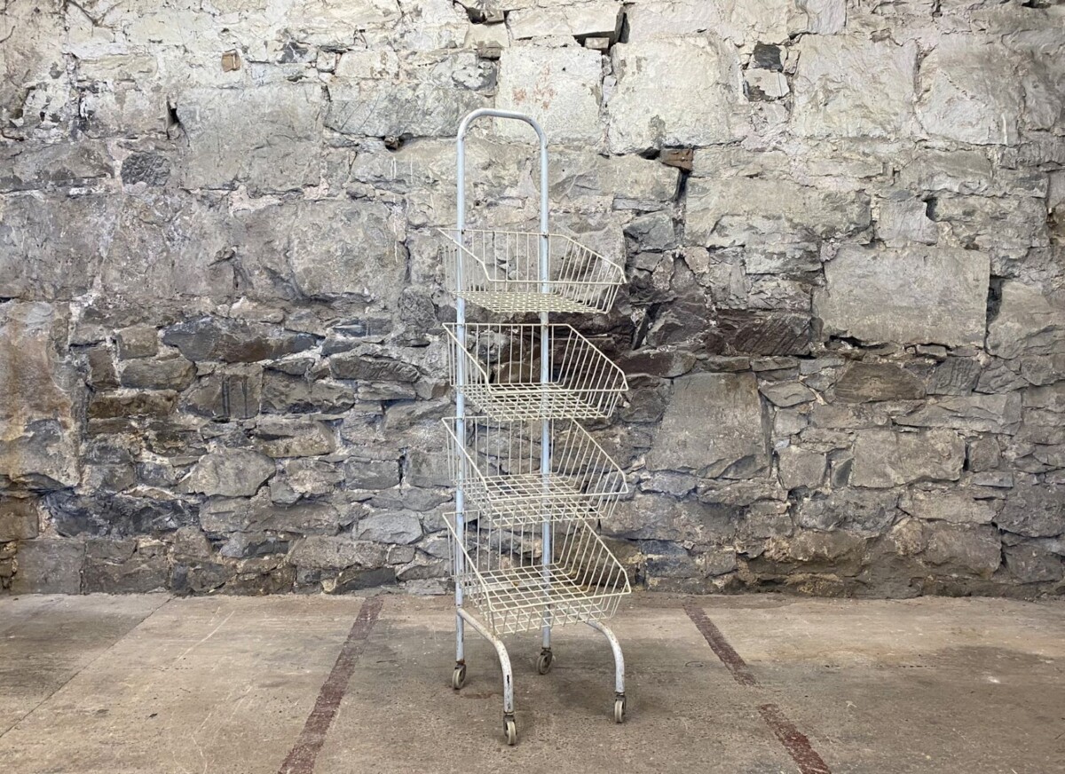 1970s Mid Century Vintage Wire Basket Metal Shop Rack | Kitchen Storage