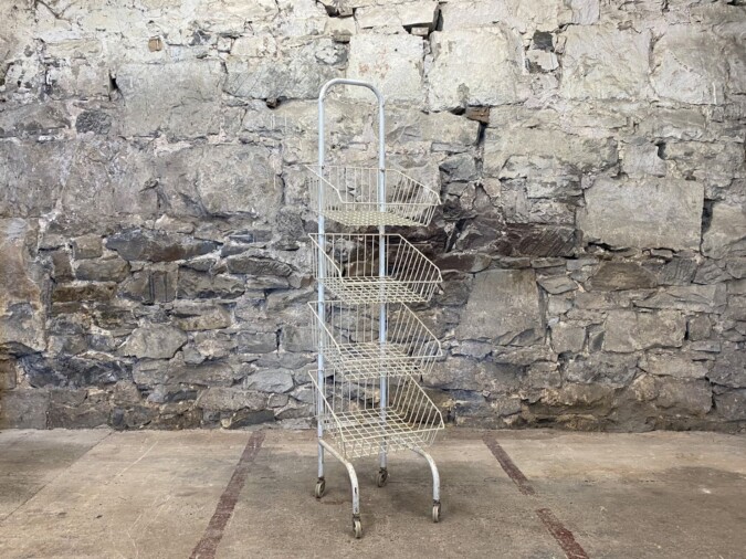 1970s Mid Century Vintage Wire Basket Metal Shop Rack | Kitchen Storage