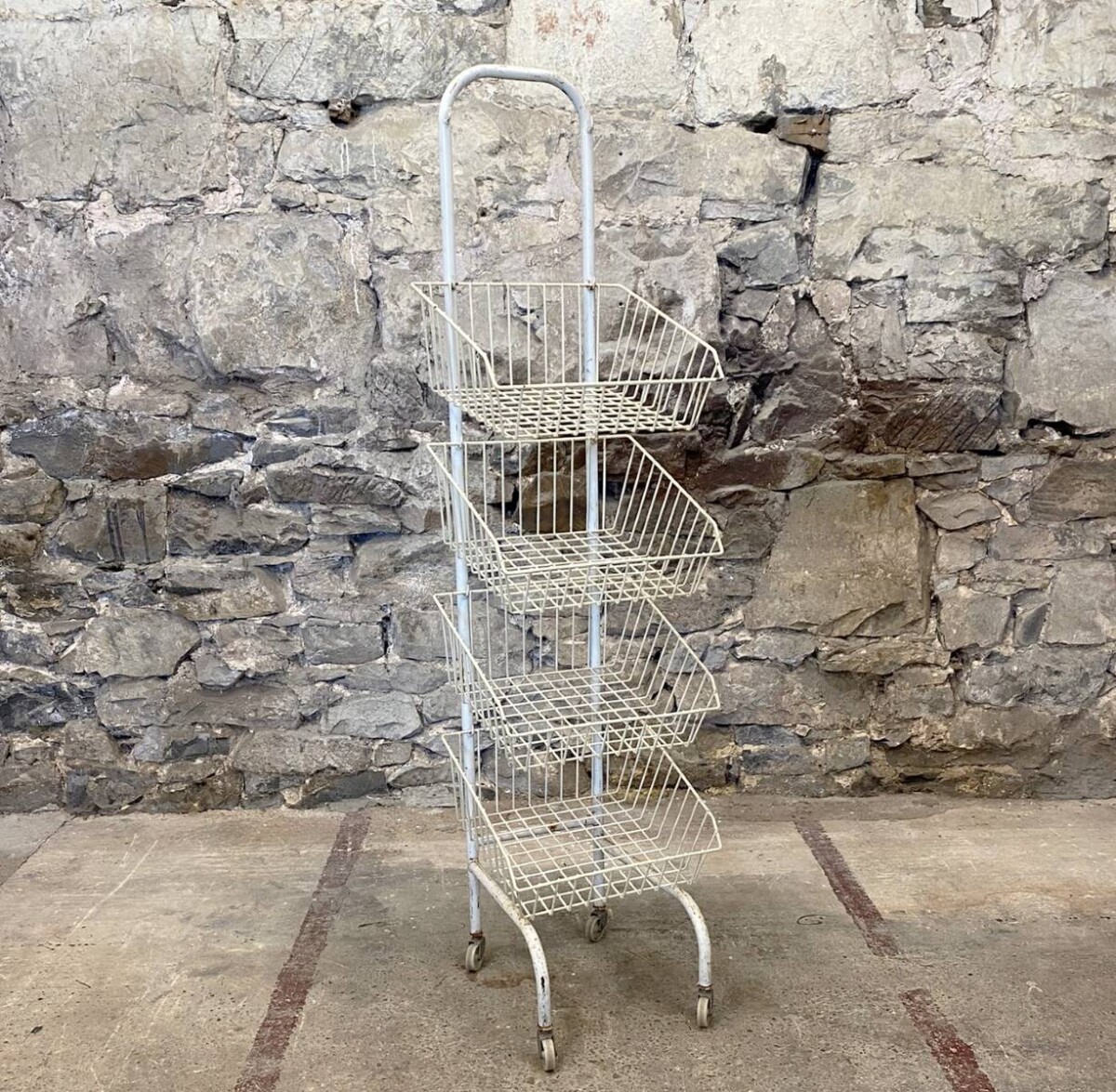 1970s Mid Century Vintage Wire Basket Metal Shop Rack | Kitchen Storage - Image 7