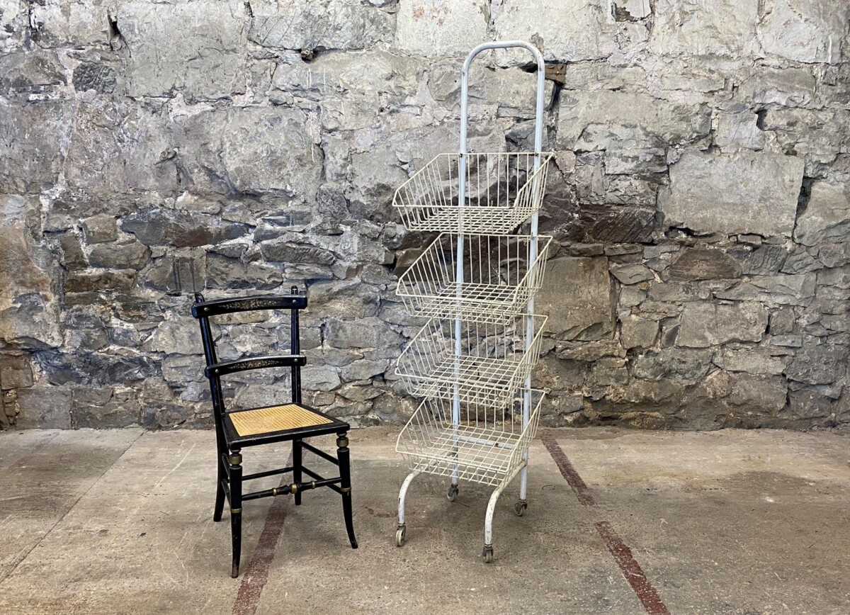 1970s Mid Century Vintage Wire Basket Metal Shop Rack | Kitchen Storage - Image 3