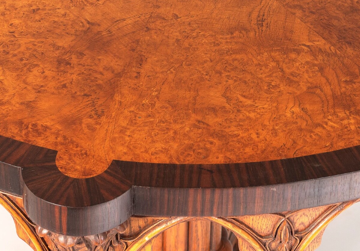 An Exceptional Arthur Brett Gothic Revival Burr Oak Inlay Centre Table - Image 5