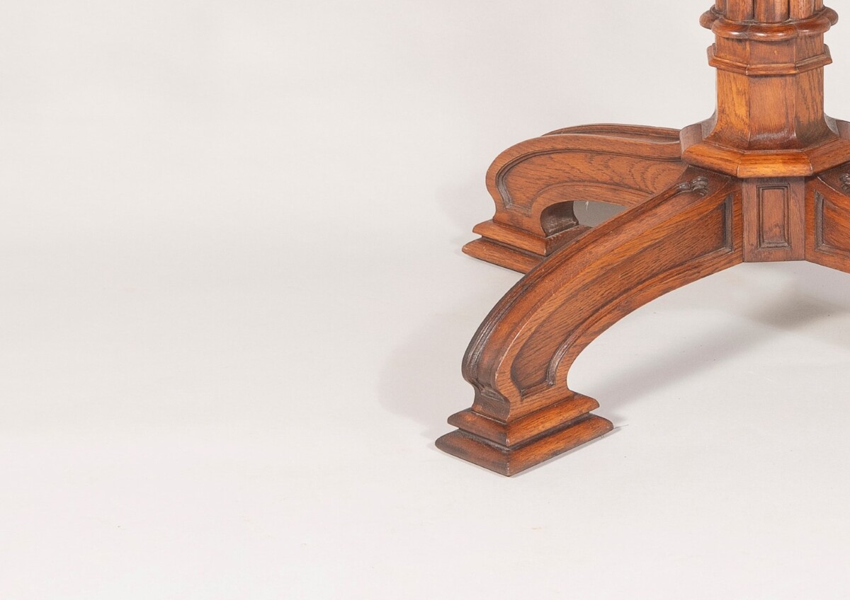 An Exceptional Arthur Brett Gothic Revival Burr Oak Inlay Centre Table - Image 9