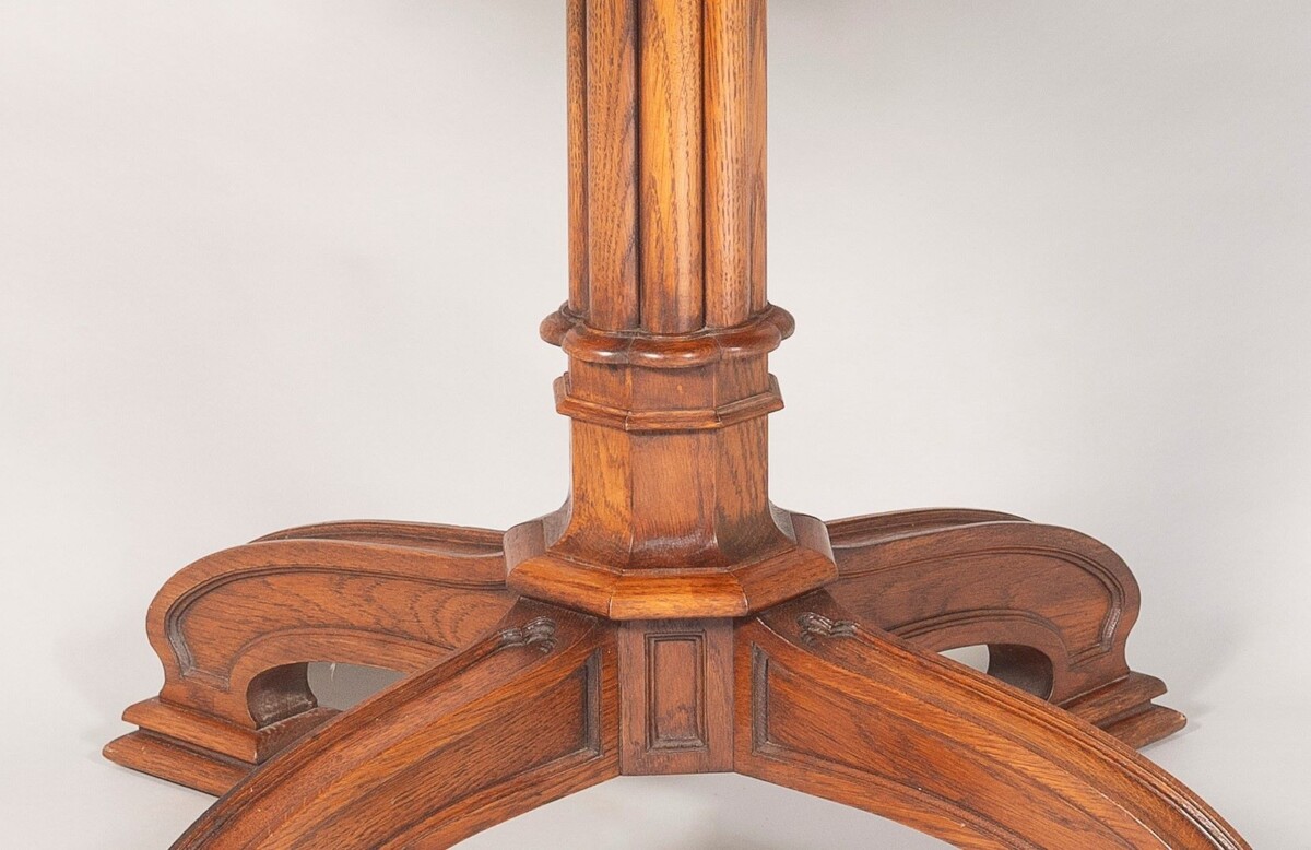 An Exceptional Arthur Brett Gothic Revival Burr Oak Inlay Centre Table - Image 8
