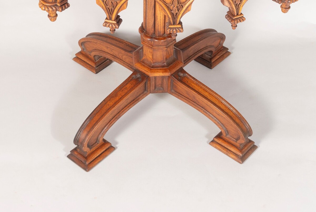 An Exceptional Arthur Brett Gothic Revival Burr Oak Inlay Centre Table - Image 7