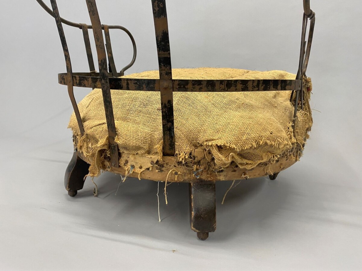 Deconstructed Antique Iron Frame Armchair with Tall Curved Back - Image 9