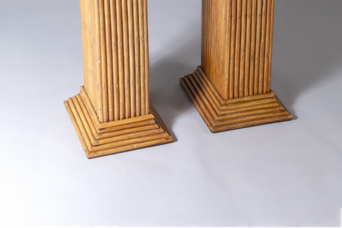 A Pair of Vivai del Sud Rattan Bamboo Pedestals | Glass Top Console Table - Image 6