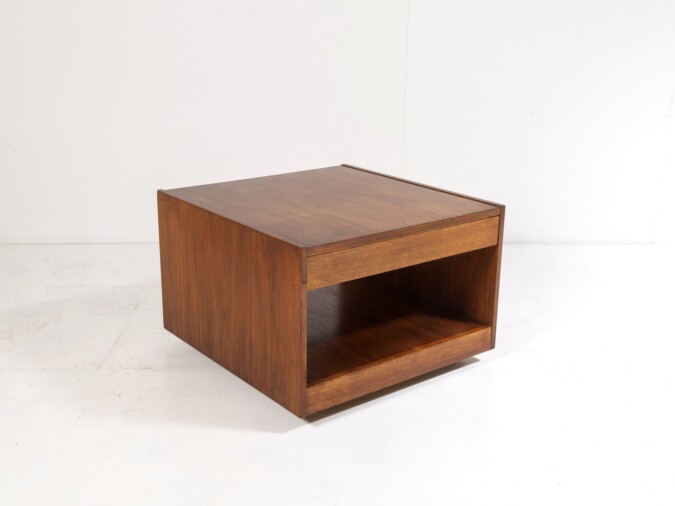 1960s Mid Century Square Cube Teak Coffee Table with Double Sided Drawer