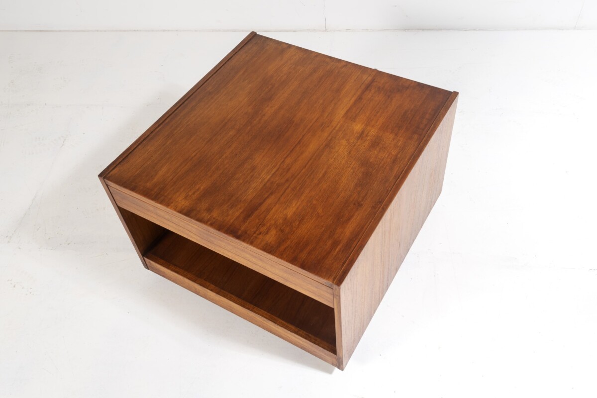1960s Mid Century Square Cube Teak Coffee Table with Double Sided Drawer - Image 5