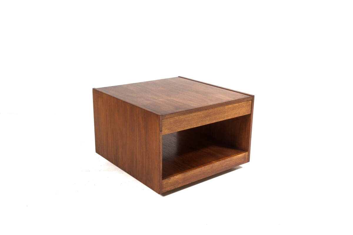 1960s Mid Century Square Cube Teak Coffee Table with Double Sided Drawer - Image 11