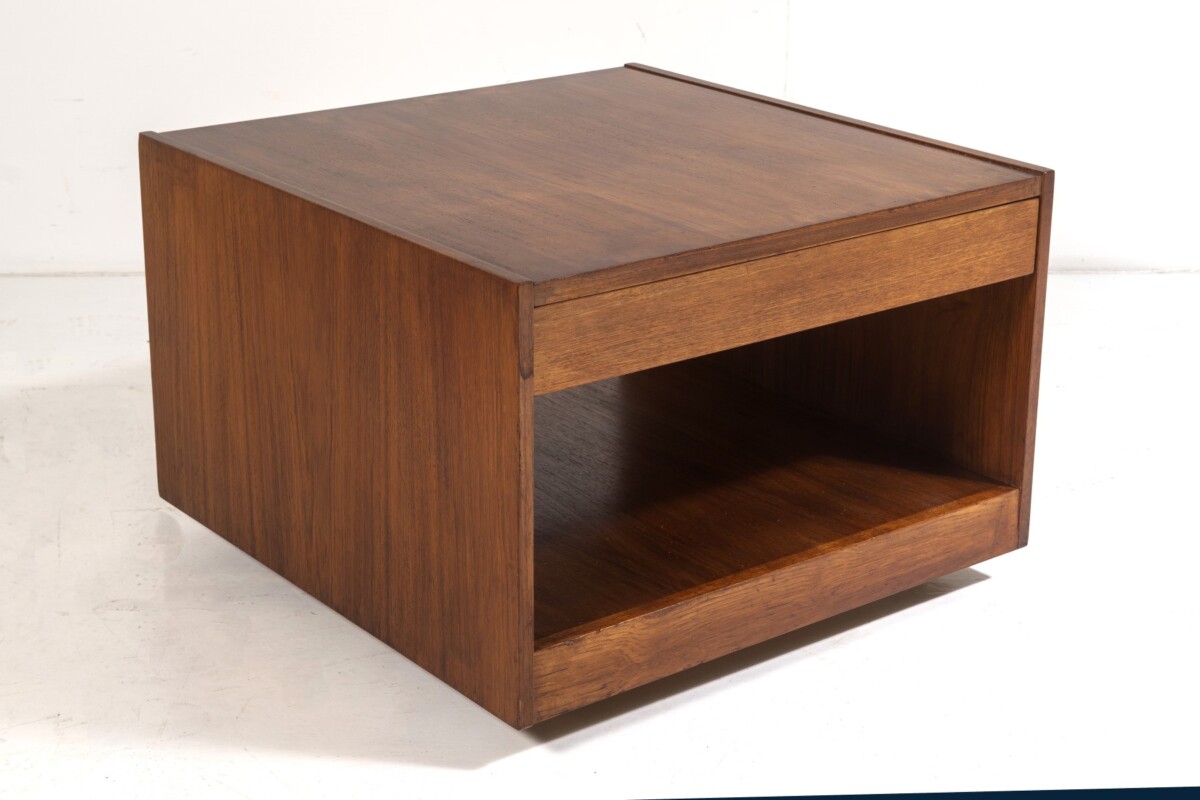1960s Mid Century Square Cube Teak Coffee Table with Double Sided Drawer - Image 3