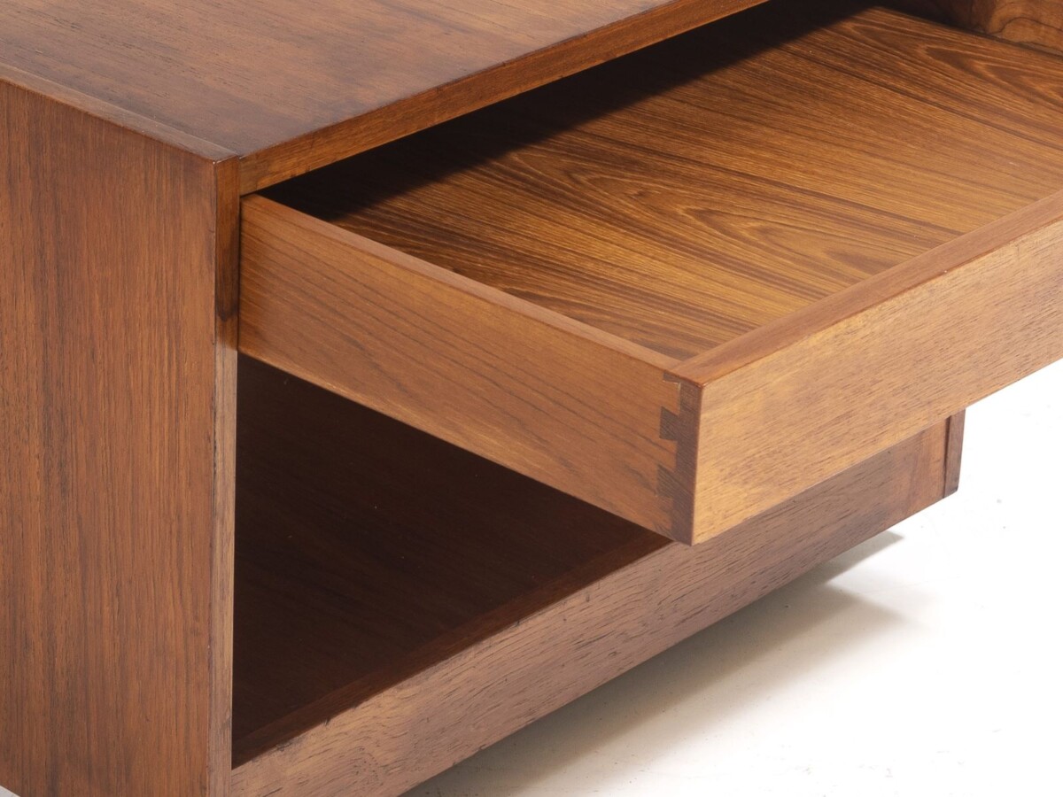 1960s Mid Century Square Cube Teak Coffee Table with Double Sided Drawer - Image 2