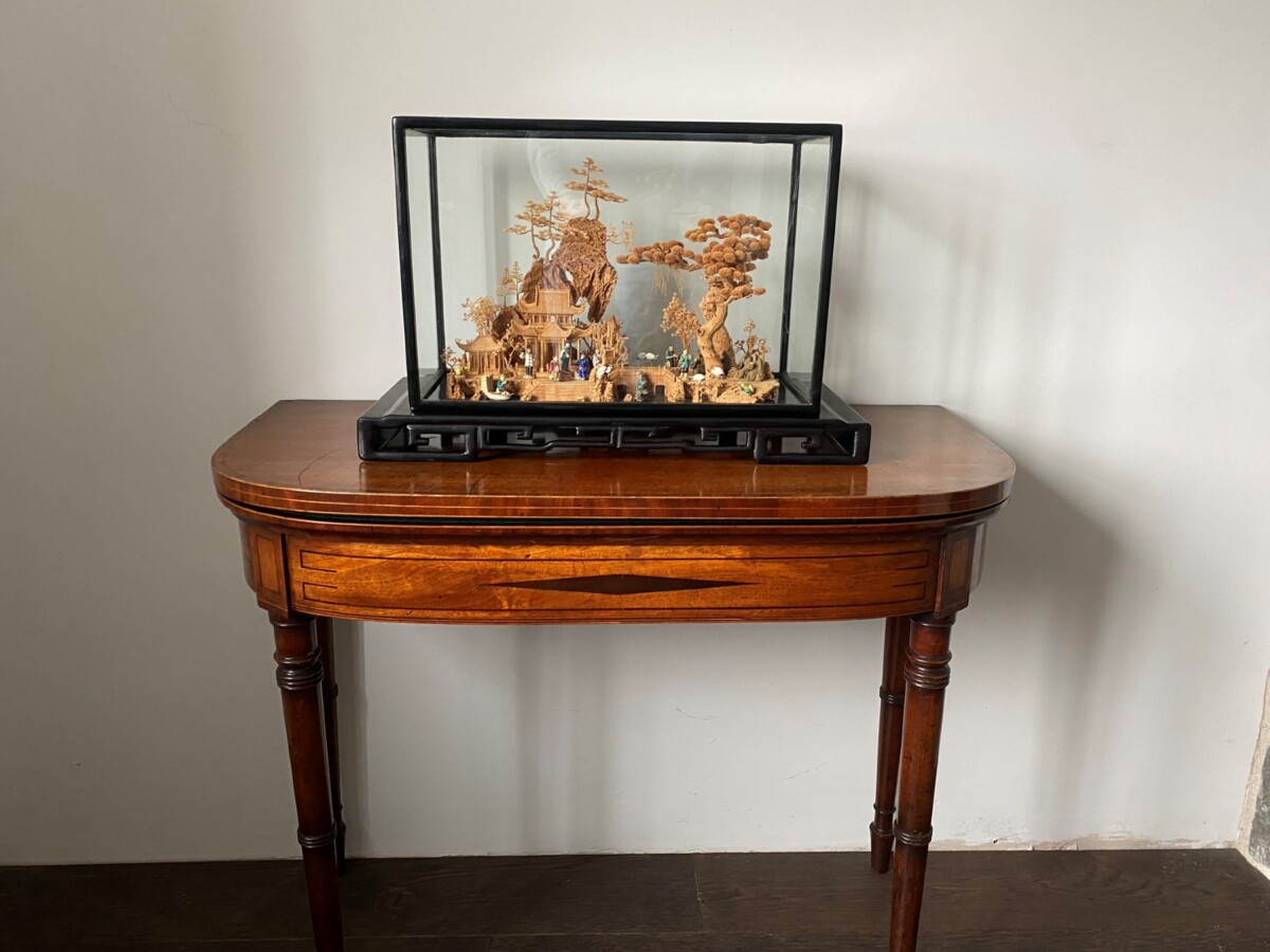 Large Scale Antique Chinese Carved Cork Diorama in Ebonised Glass Display Case - Image 3