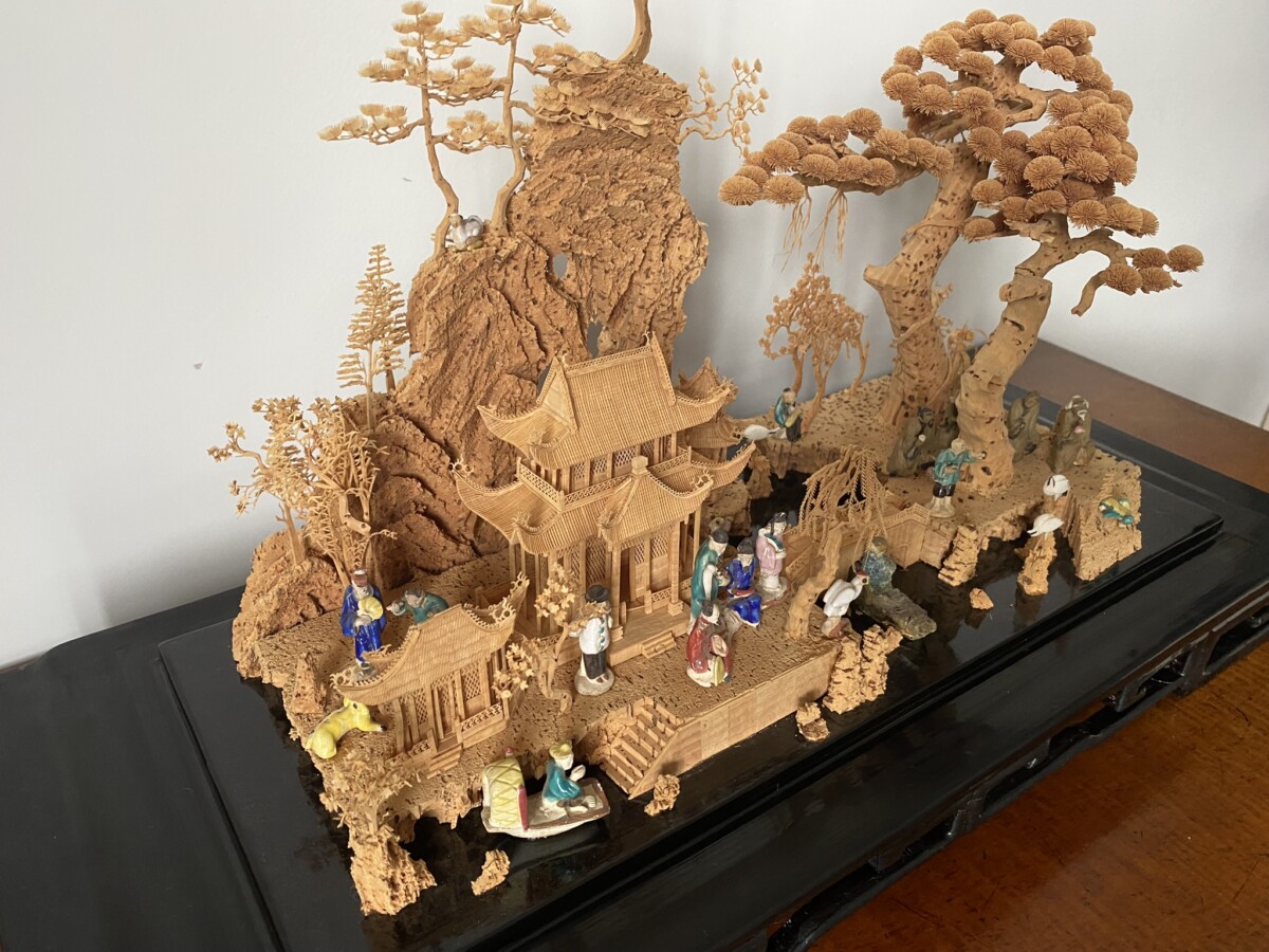 Large Scale Antique Chinese Carved Cork Diorama in Ebonised Glass Display Case - Image 17