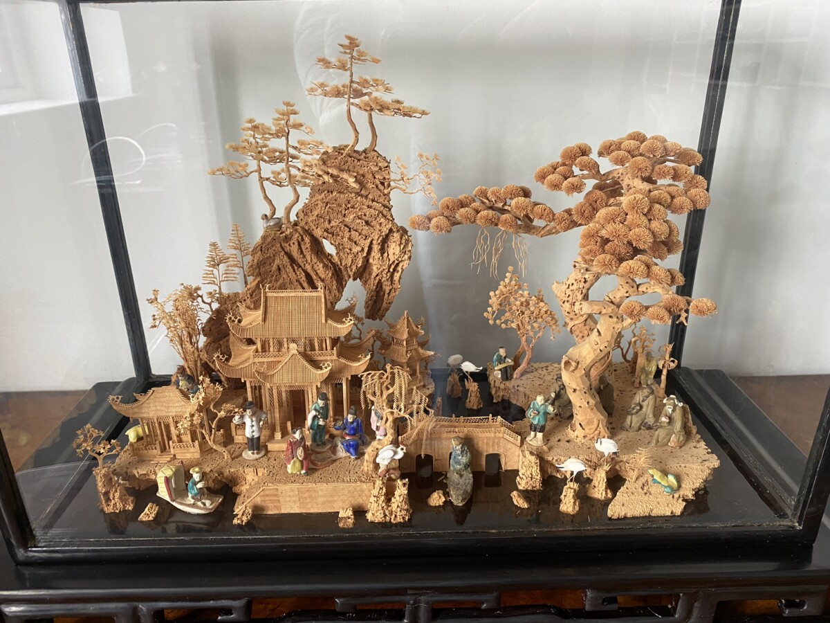 Large Scale Antique Chinese Carved Cork Diorama in Ebonised Glass Display Case - Image 9