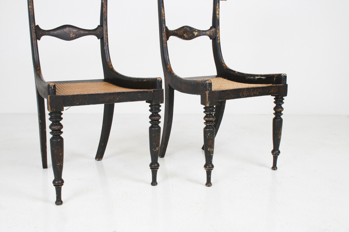 A Pair of 19th Century Antique Ebonised Chinoiserie Occasional Chairs with Cane Seats - Image 10