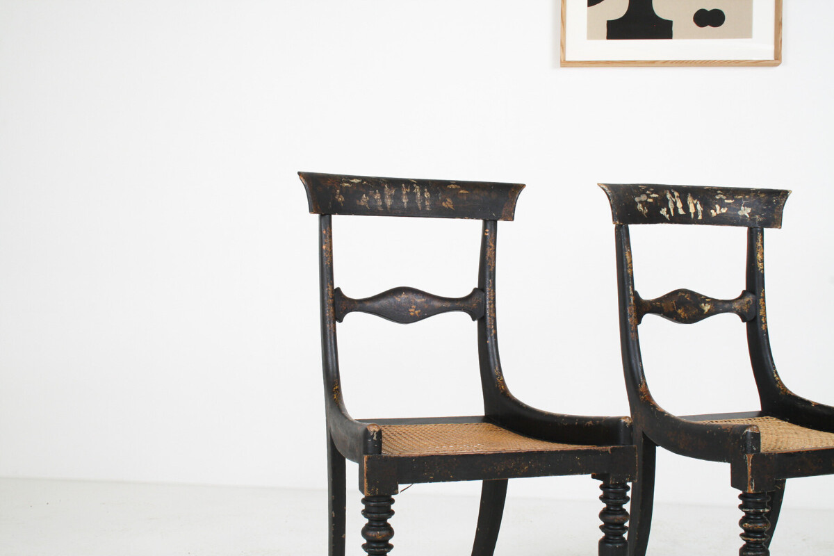 A Pair of 19th Century Antique Ebonised Chinoiserie Occasional Chairs with Cane Seats - Image 9