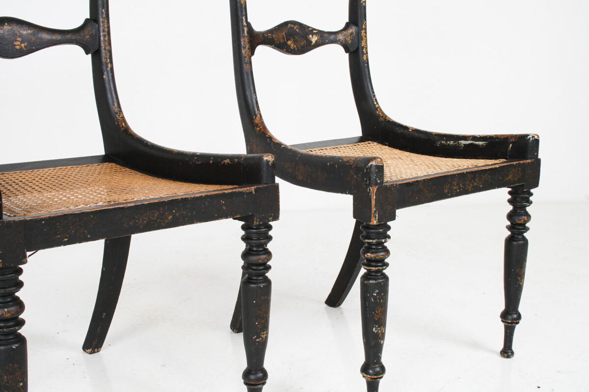 A Pair of 19th Century Antique Ebonised Chinoiserie Occasional Chairs with Cane Seats - Image 5
