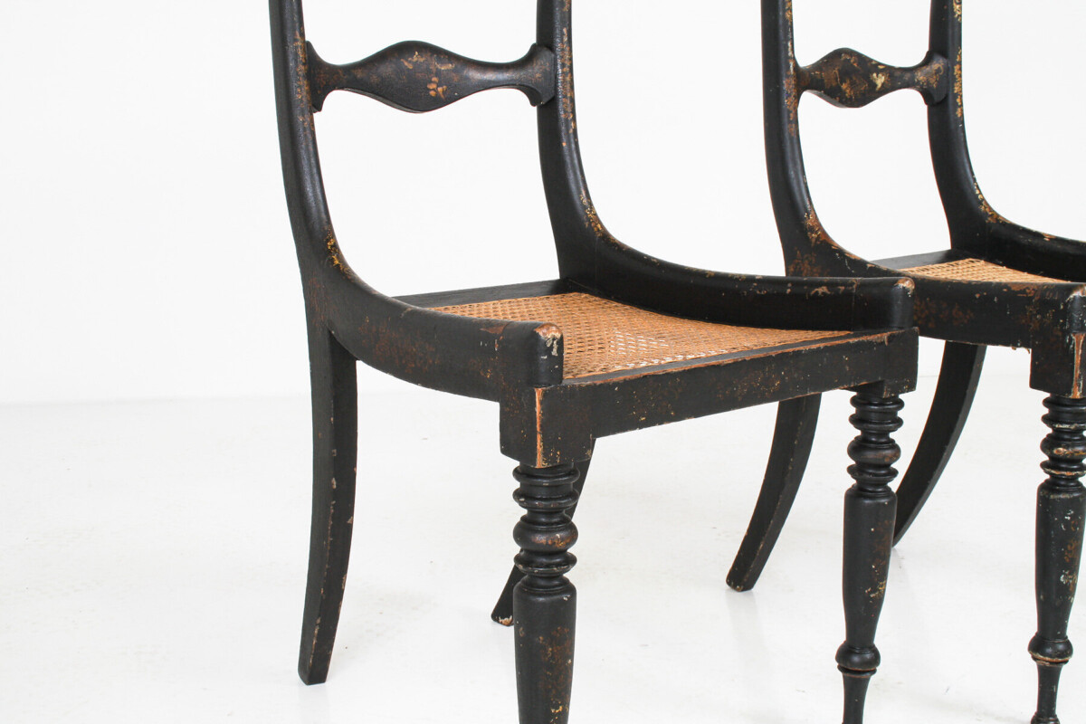 A Pair of 19th Century Antique Ebonised Chinoiserie Occasional Chairs with Cane Seats - Image 4