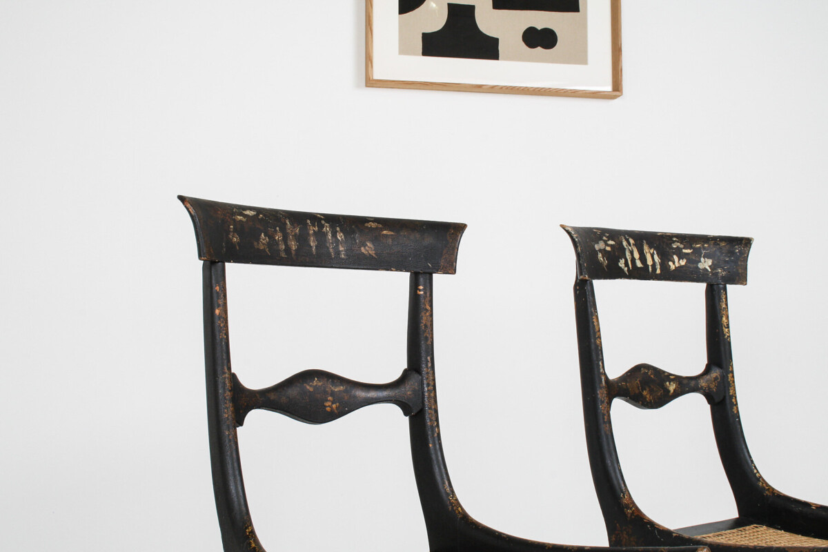 A Pair of 19th Century Antique Ebonised Chinoiserie Occasional Chairs with Cane Seats - Image 6