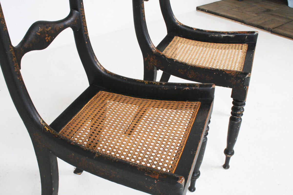 A Pair of 19th Century Antique Ebonised Chinoiserie Occasional Chairs with Cane Seats - Image 20
