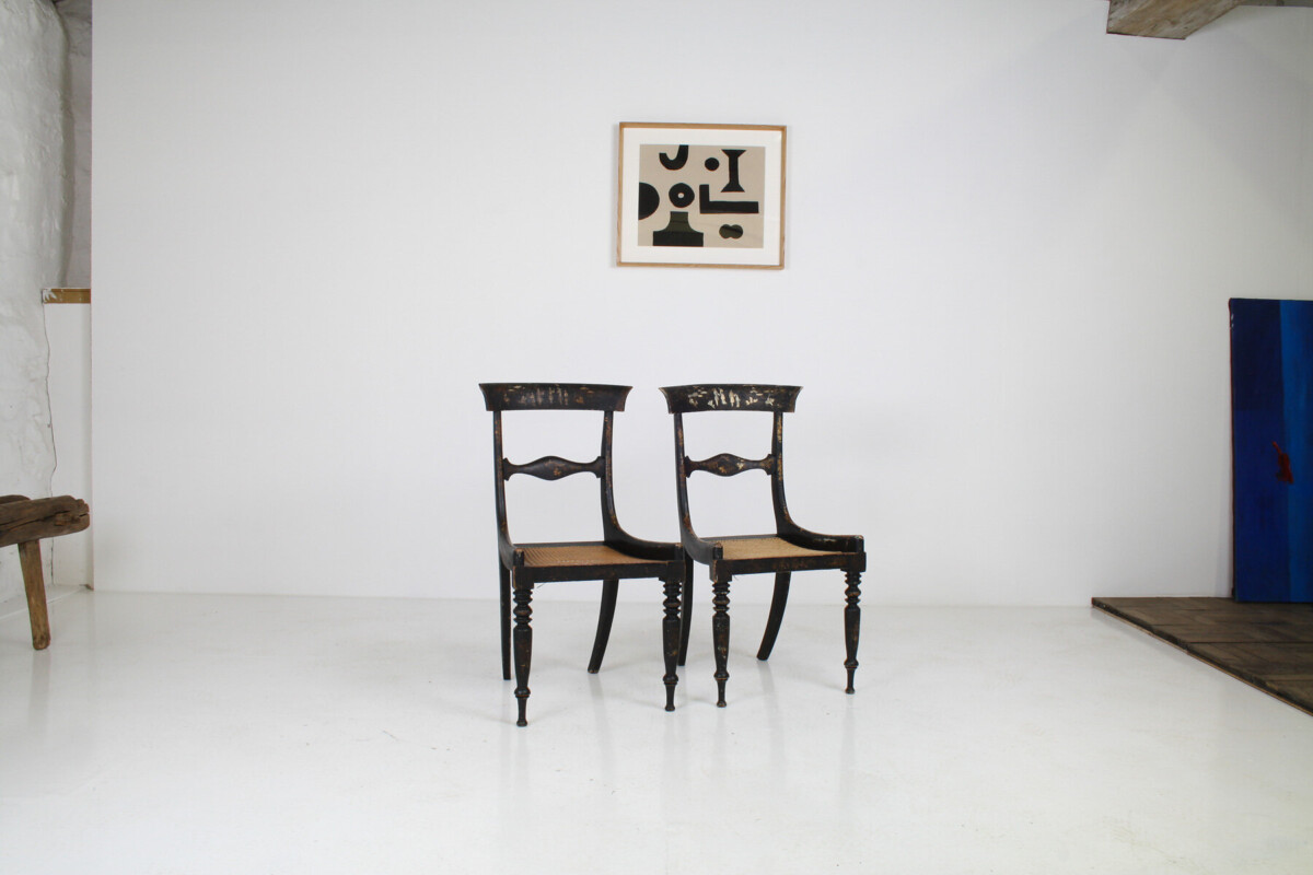 A Pair of 19th Century Antique Ebonised Chinoiserie Occasional Chairs with Cane Seats - Image 14
