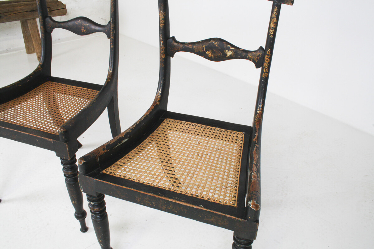 A Pair of 19th Century Antique Ebonised Chinoiserie Occasional Chairs with Cane Seats - Image 19