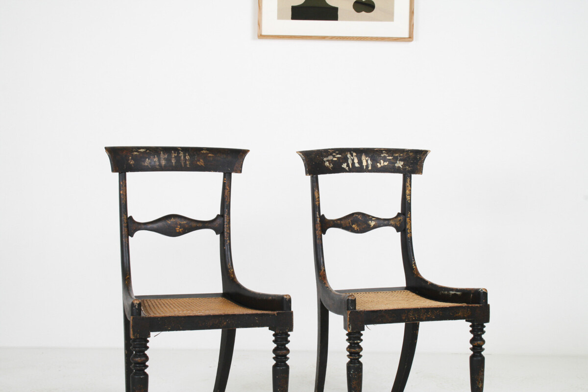 A Pair of 19th Century Antique Ebonised Chinoiserie Occasional Chairs with Cane Seats - Image 8