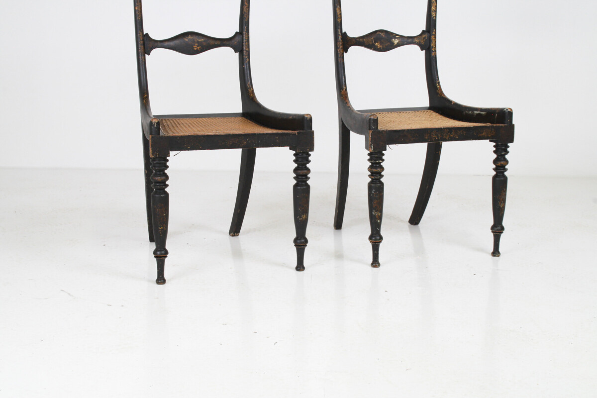 A Pair of 19th Century Antique Ebonised Chinoiserie Occasional Chairs with Cane Seats - Image 15