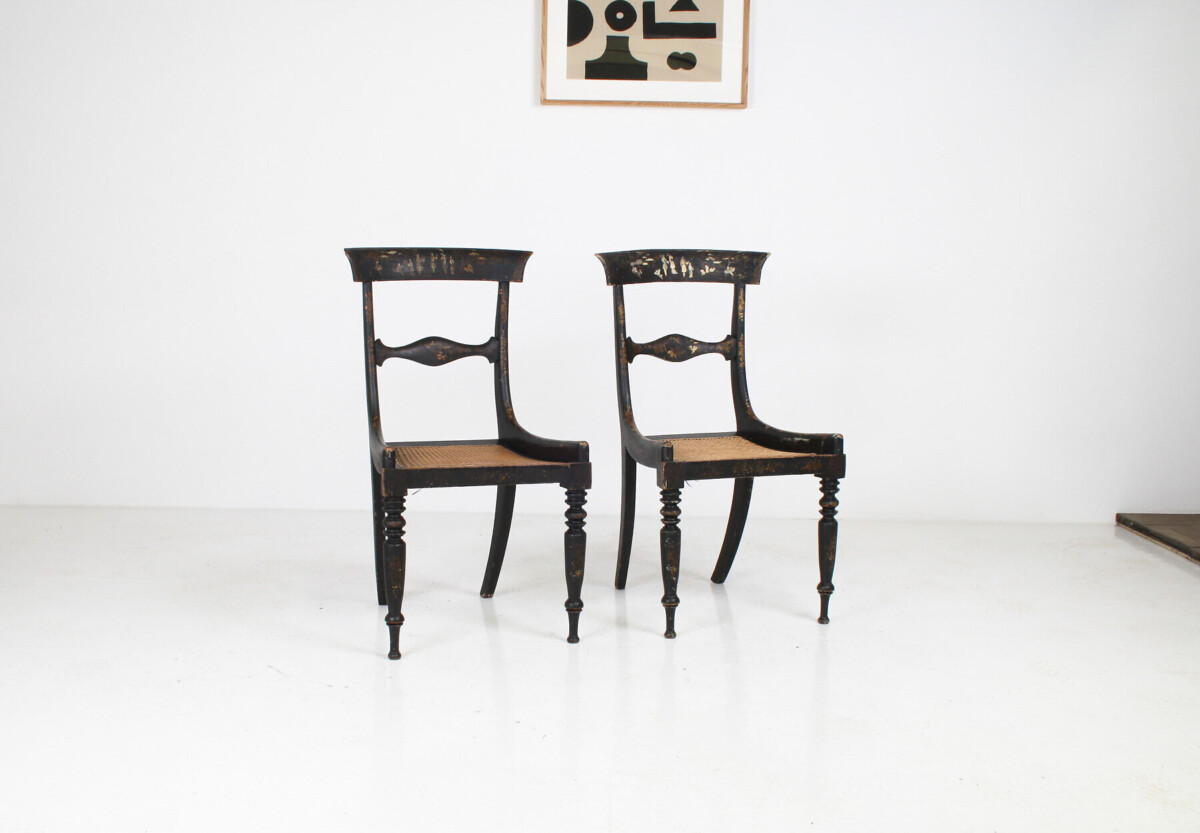 A Pair of 19th Century Antique Ebonised Chinoiserie Occasional Chairs with Cane Seats - Image 3