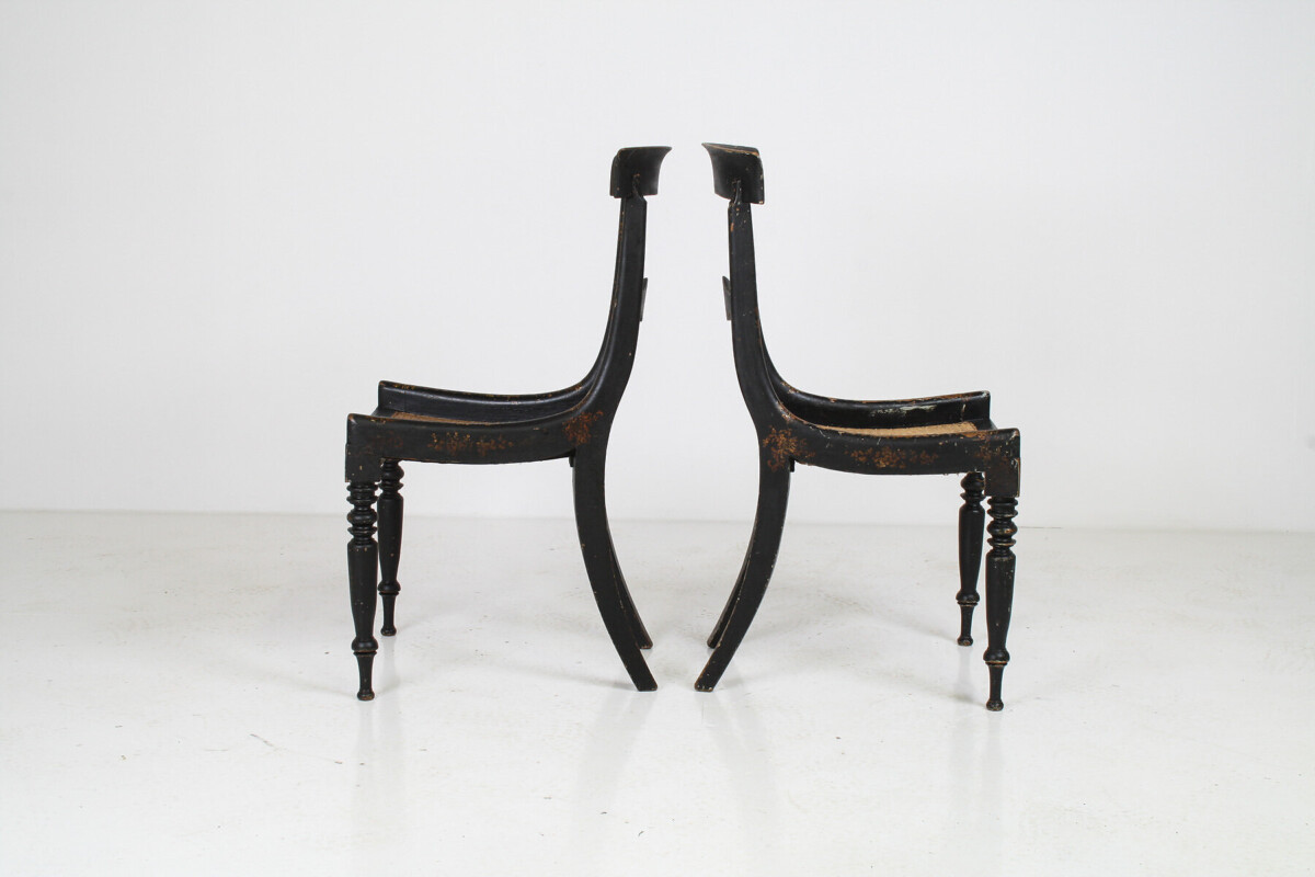 A Pair of 19th Century Antique Ebonised Chinoiserie Occasional Chairs with Cane Seats - Image 2