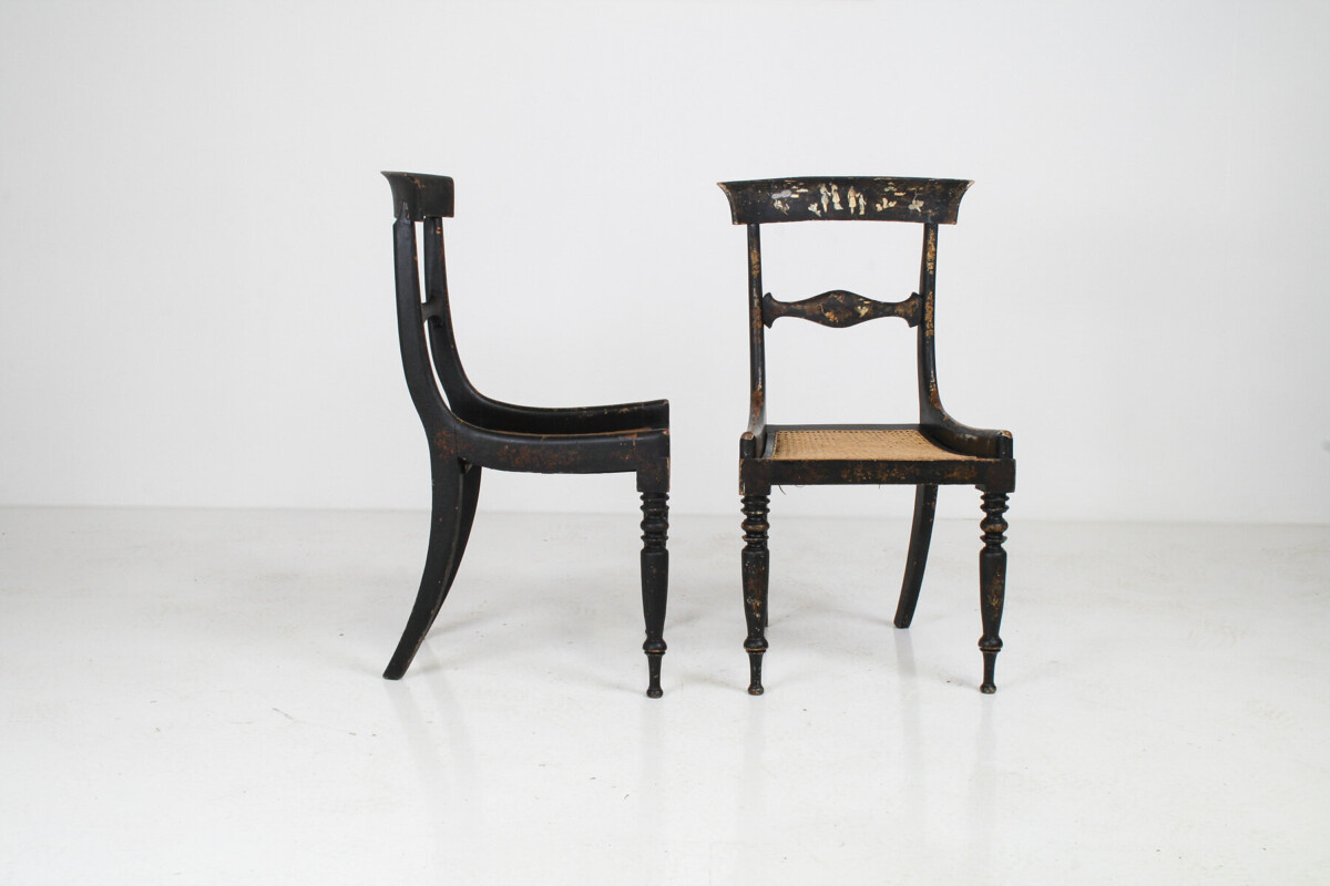 A Pair of 19th Century Antique Ebonised Chinoiserie Occasional Chairs with Cane Seats - Image 13