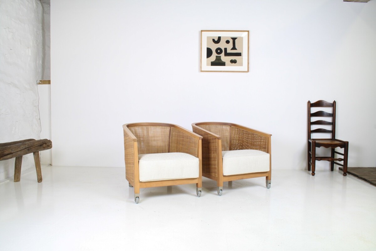 A pair of 'Mozart' Woven Rattan Italian Lounge Armchairs By Flexform - Image 2