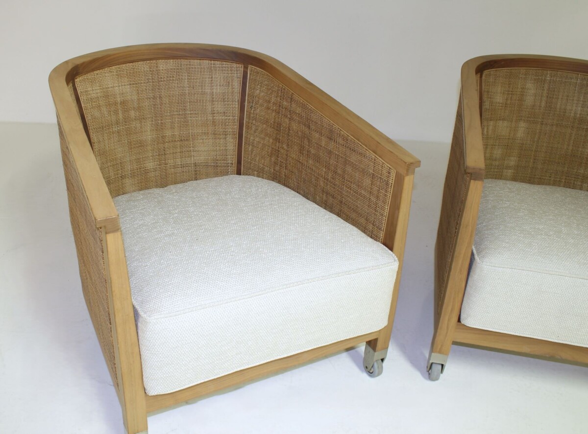 A pair of 'Mozart' Woven Rattan Italian Lounge Armchairs By Flexform - Image 10