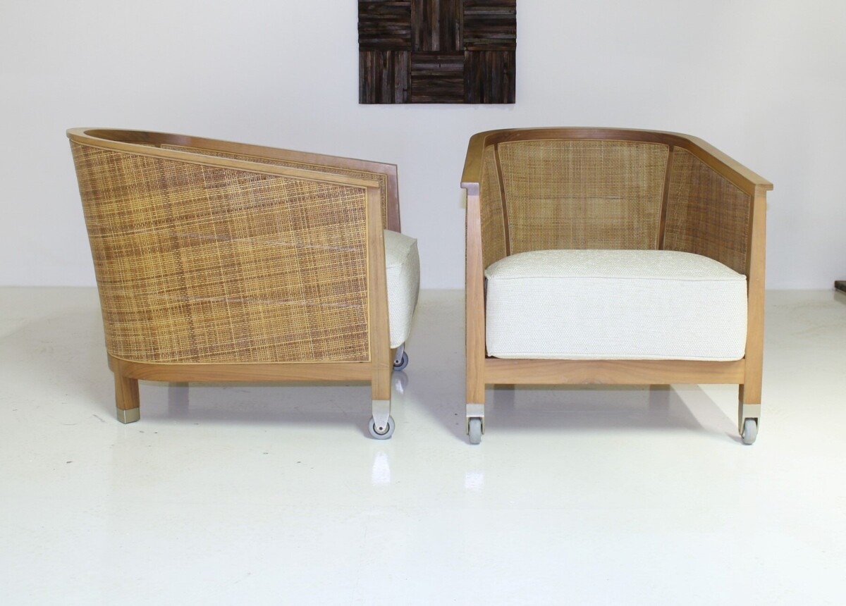 A pair of 'Mozart' Woven Rattan Italian Lounge Armchairs By Flexform - Image 9