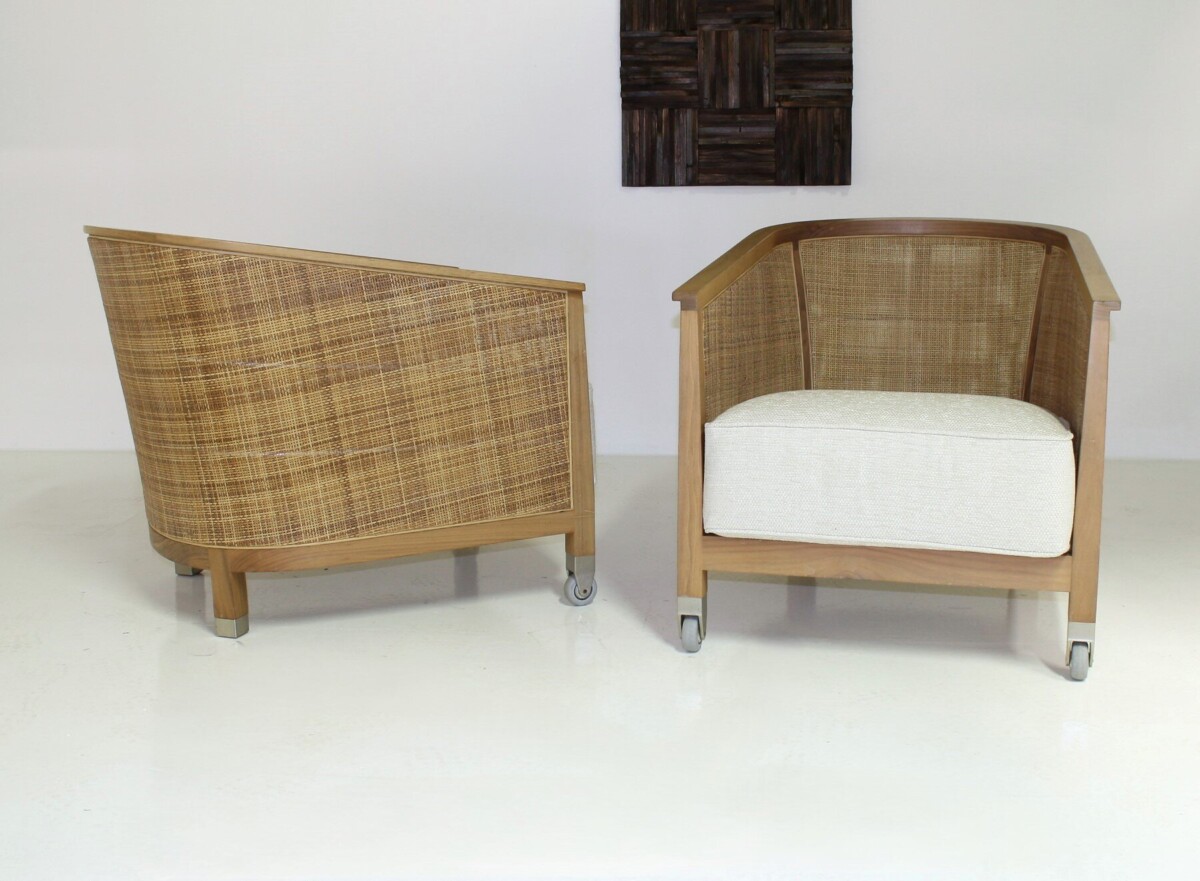 A pair of 'Mozart' Woven Rattan Italian Lounge Armchairs By Flexform - Image 19