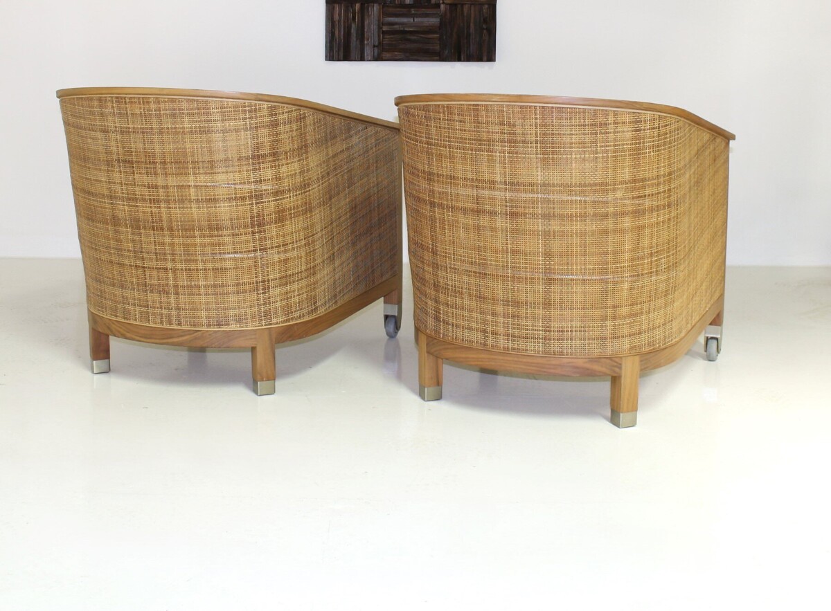 A pair of 'Mozart' Woven Rattan Italian Lounge Armchairs By Flexform - Image 6