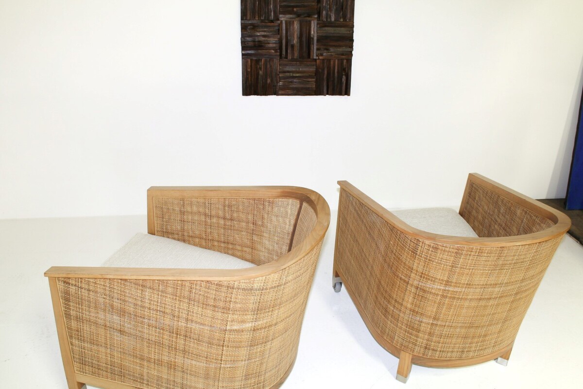 A pair of 'Mozart' Woven Rattan Italian Lounge Armchairs By Flexform - Image 4