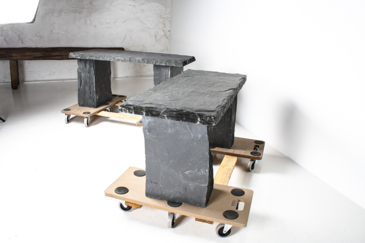 A Pair of Natural Wabi Sabi Stone Garden Bench Seats - Riven Welsh Slate - Image 18