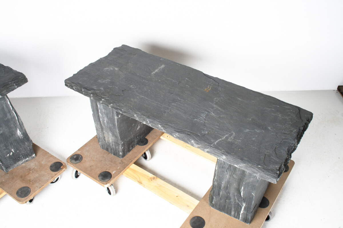 A Pair of Natural Wabi Sabi Stone Garden Bench Seats - Riven Welsh Slate - Image 17