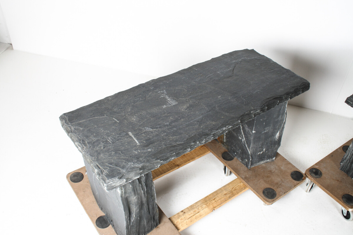 A Pair of Natural Wabi Sabi Stone Garden Bench Seats - Riven Welsh Slate - Image 16
