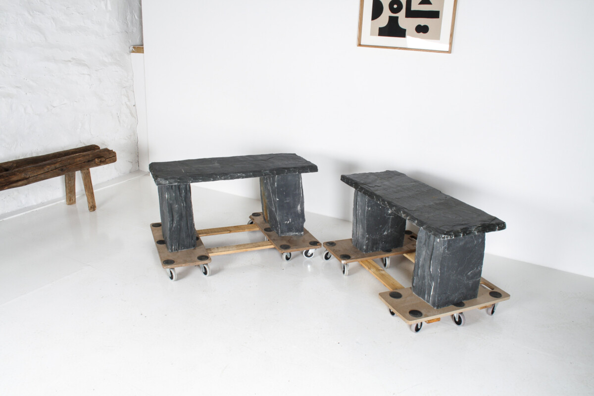 A Pair of Natural Wabi Sabi Stone Garden Bench Seats - Riven Welsh Slate - Image 15