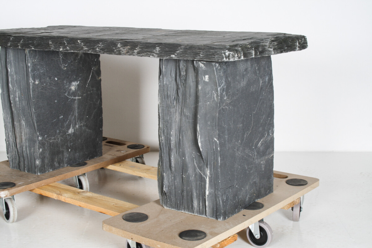 A Pair of Natural Wabi Sabi Stone Garden Bench Seats - Riven Welsh Slate - Image 14