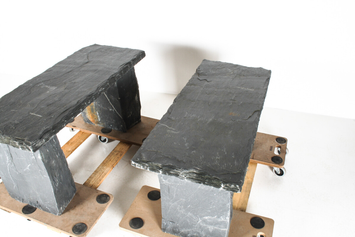 A Pair of Natural Wabi Sabi Stone Garden Bench Seats - Riven Welsh Slate - Image 9