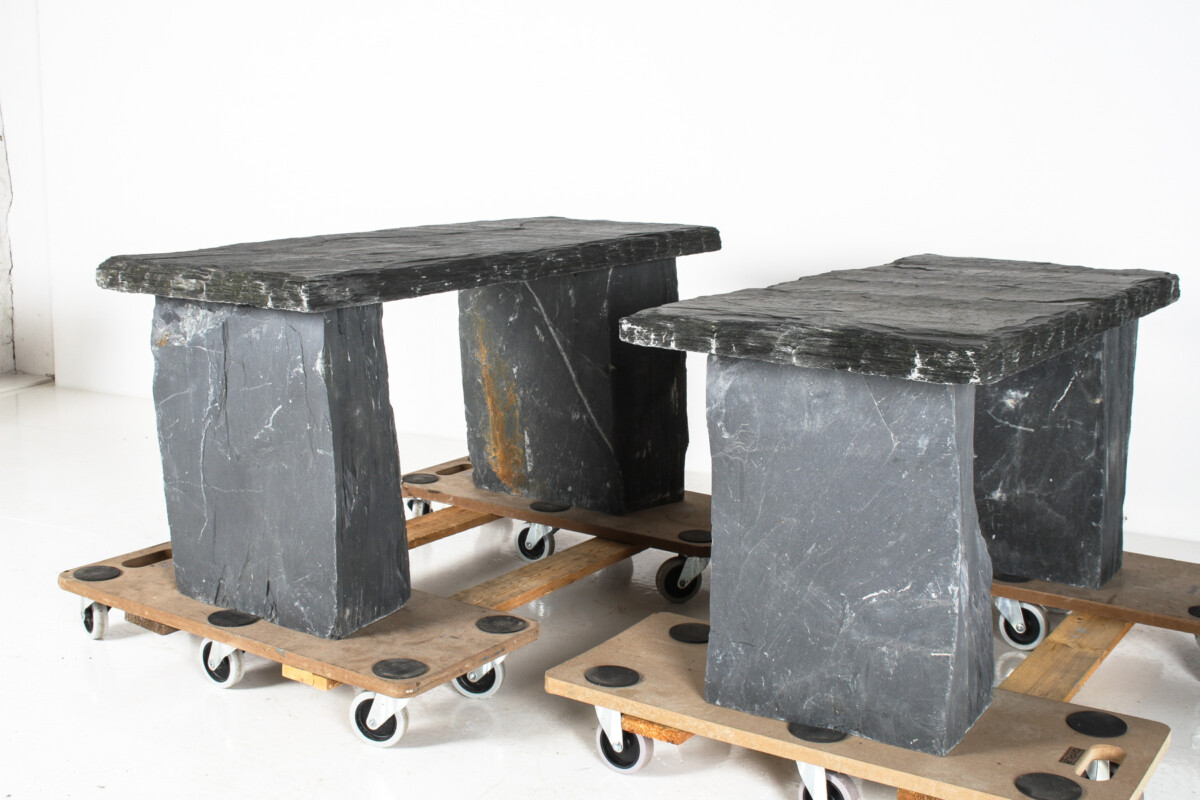 A Pair of Natural Wabi Sabi Stone Garden Bench Seats - Riven Welsh Slate - Image 8