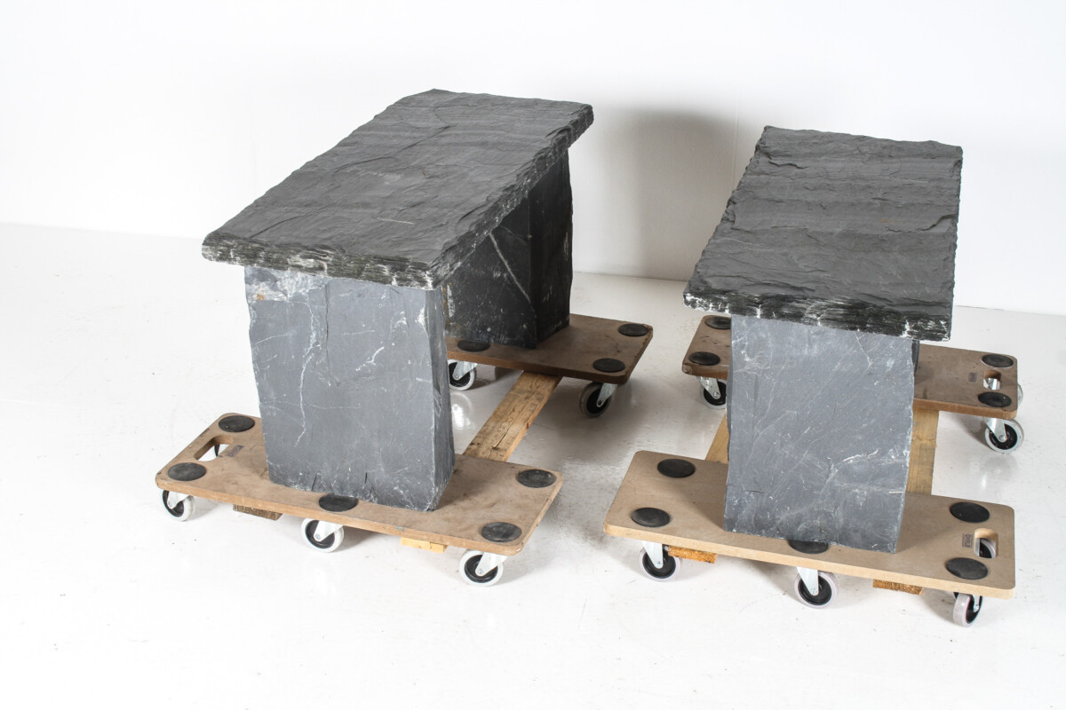 A Pair of Natural Wabi Sabi Stone Garden Bench Seats - Riven Welsh Slate - Image 7