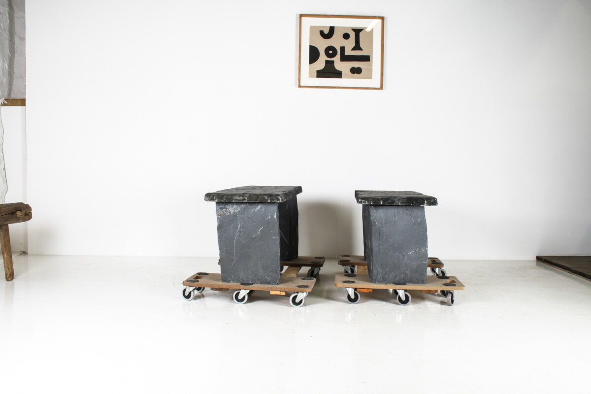 A Pair of Natural Wabi Sabi Stone Garden Bench Seats - Riven Welsh Slate - Image 5