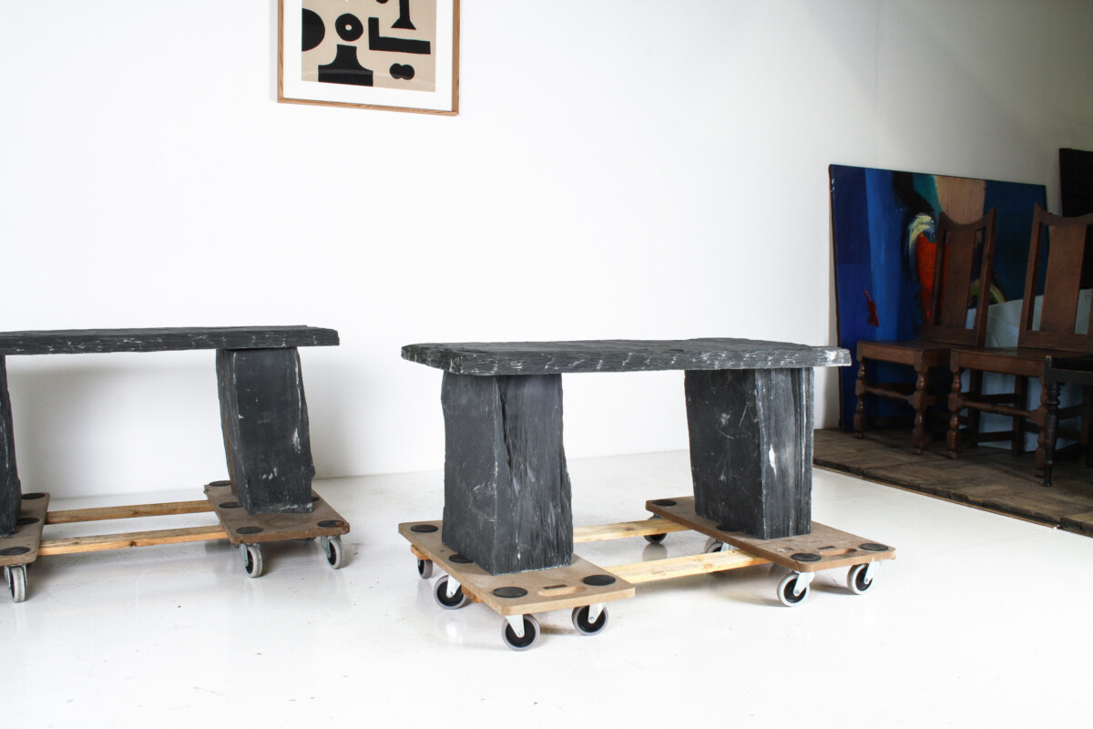 A Pair of Natural Wabi Sabi Stone Garden Bench Seats - Riven Welsh Slate - Image 4